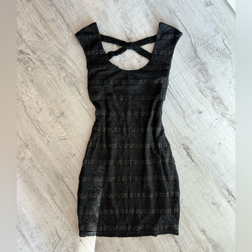 Vintage Y2K Guess Black & Gold Lace Mini Dress